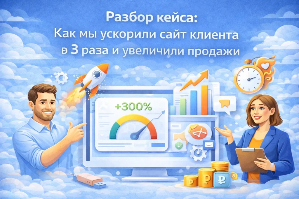 Изображение для Тема статьи Разбор кейса- Как мы ускорили сайт клиента в 3 раза
